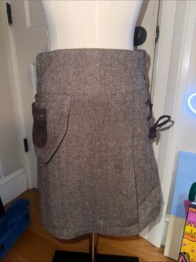 Brown Wool-Blend Mini Skirt with Side Pocket